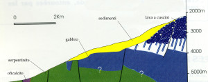 3. Ricostruzione in sezione di una crosta oceanica tipica. Da Nicolas, 1990.