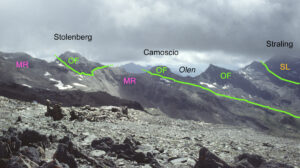 3. Legenda: MR falda continentale del Monte Rosa; OF falda oceanica; SL falda continentale Sesia.